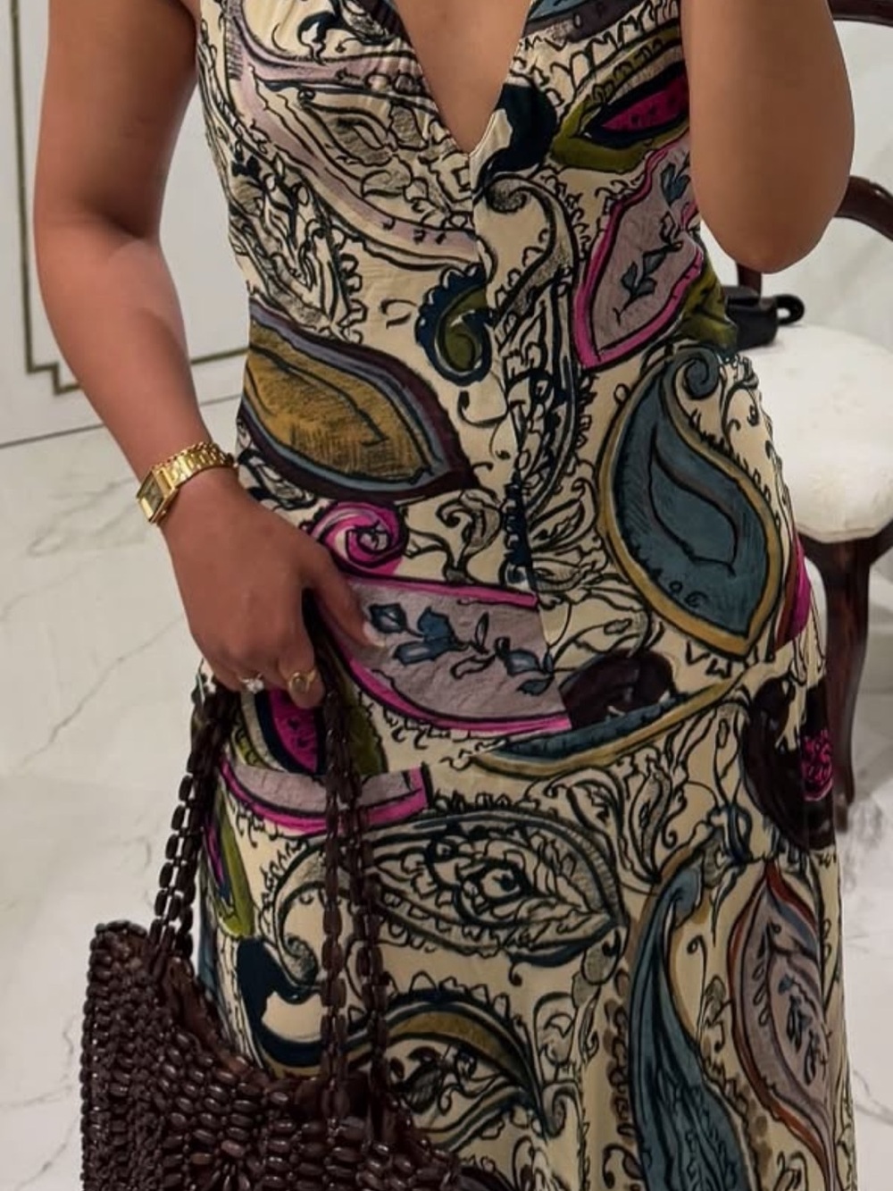 Zara Cream Maxi Dress with Multicolor Paisley Print - Picture 2 of 2